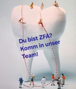 Bild von einem Zahn, den kleine Menschen an einem Seil hochklettern